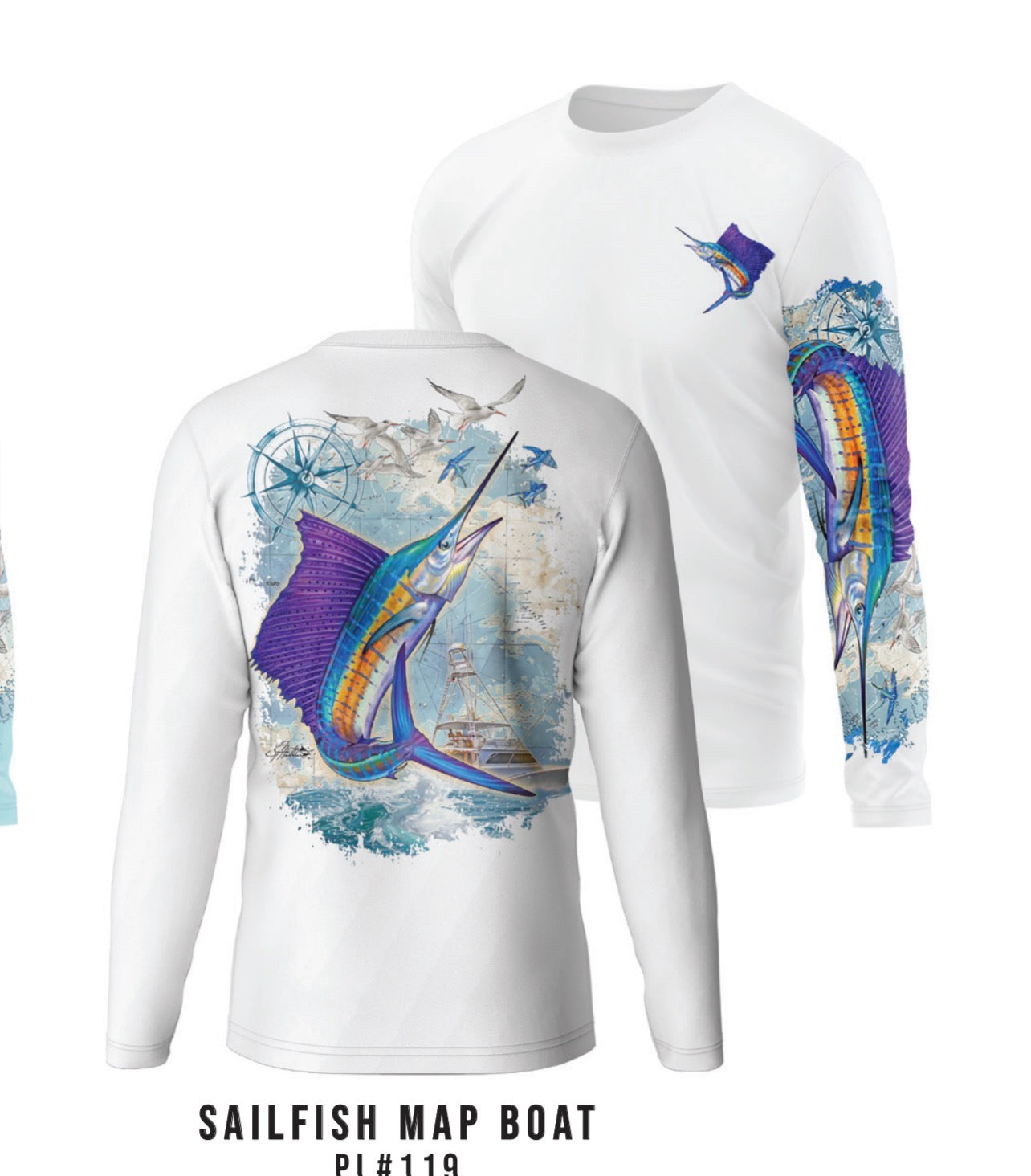 MEN'S UPF 50+ LONG SLEEVE / HOODED SAILFISH MAP BOAT
