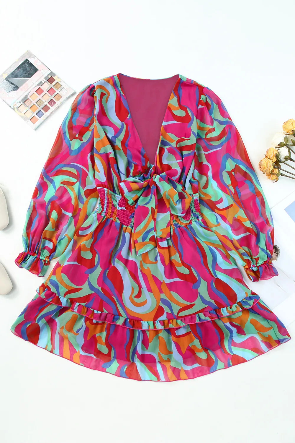 Printed Flounce Sleeve Mini Dress-On Hand PR